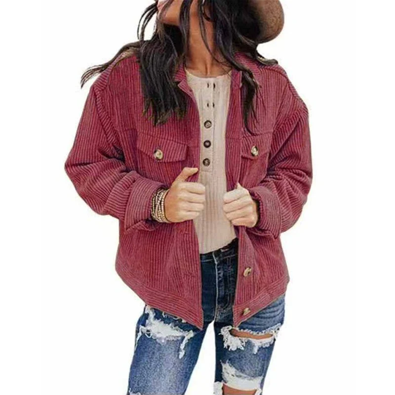 Heidi-Mode | Damen Jacke Cord Oversize Look mit Knöpfen und Brusttaschen - Image 3
