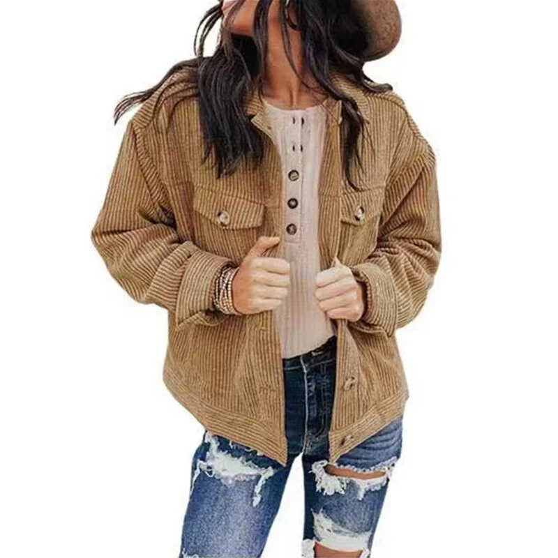 Heidi-Mode | Damen Jacke Cord Oversize Look mit Knöpfen und Brusttaschen - Image 4