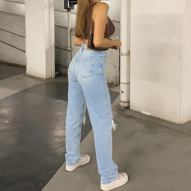 Heidi-Mode | Damen Jeanshose mit Lockerer Passform Zerrissen Weites Bein Hohe Taille Lassige Baggy Jean - Image 4