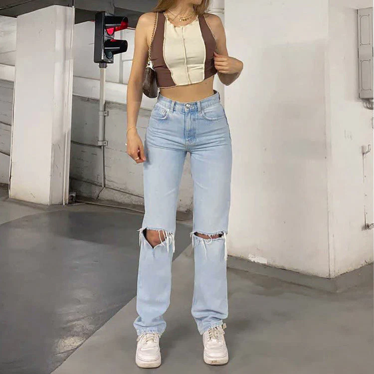 Heidi-Mode | Damen Jeanshose mit Lockerer Passform Zerrissen Weites Bein Hohe Taille Lassige Baggy Jean - Image 7