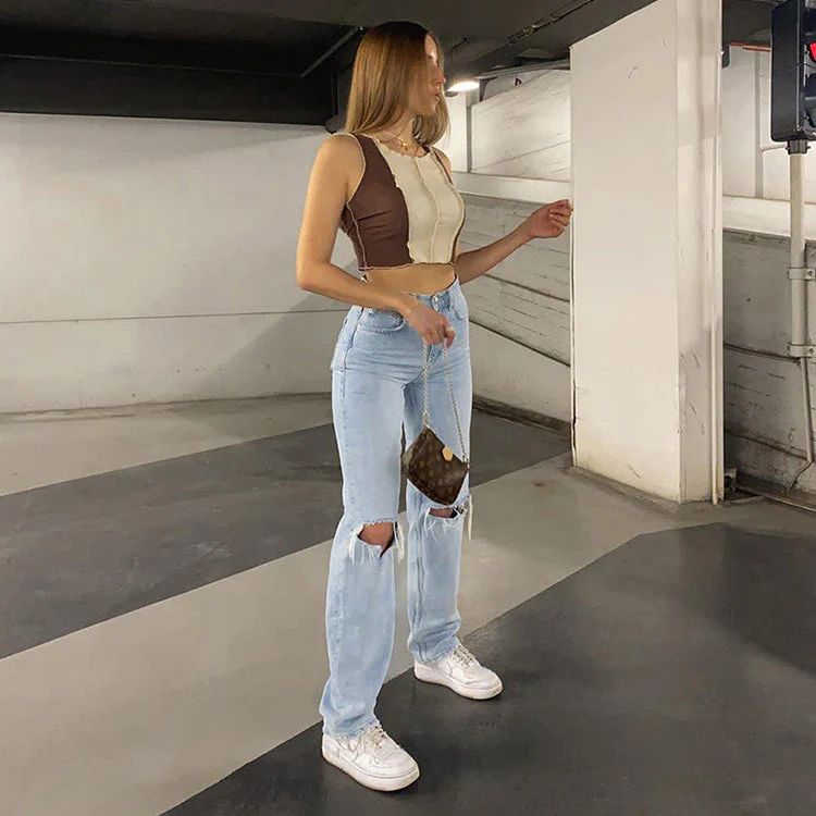 Heidi-Mode | Damen Jeanshose mit Lockerer Passform Zerrissen Weites Bein Hohe Taille Lassige Baggy Jean - Image 8