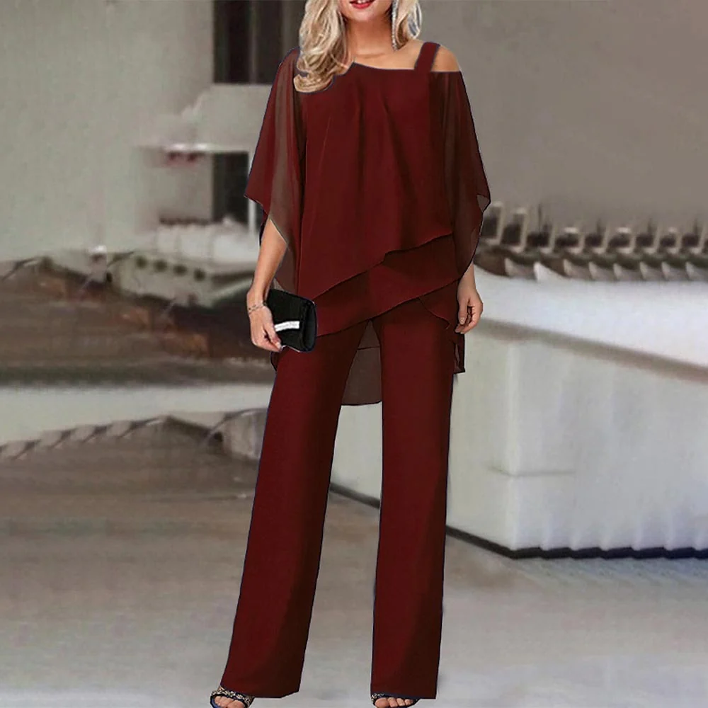 Heidi-Mode | Damen Zweiteiler Satz Eleganter Jumpsuit mit Cold Shoulder Bluse - Image 5
