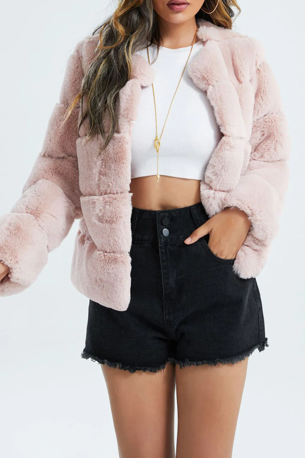 Heidi-Mode | Damen Kurze Kunstpelzjacke mit Revers und Weichem Stoff - Image 4