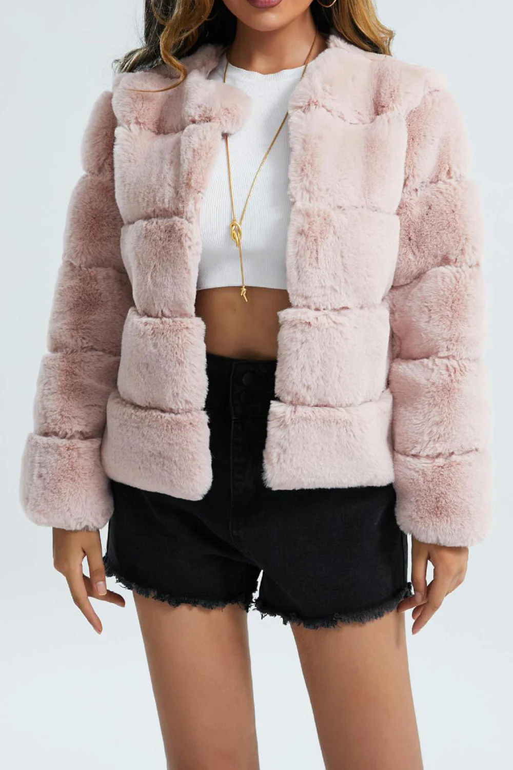 Heidi-Mode | Damen Kurze Kunstpelzjacke mit Revers und Weichem Stoff - Image 7