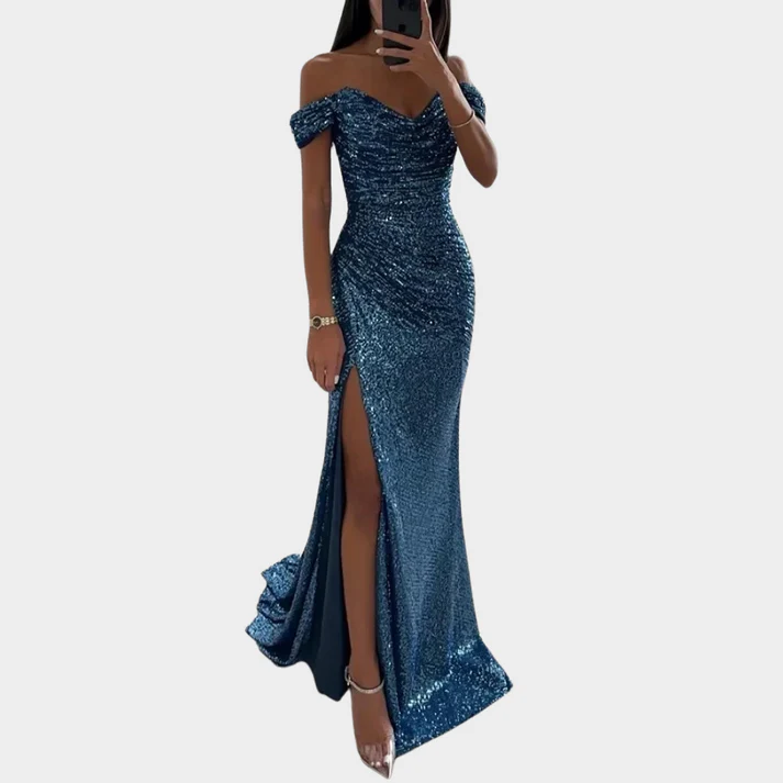 Heidi-Mode | Damen Lange Elegante Abendkleid mit Schlitz für Frauen