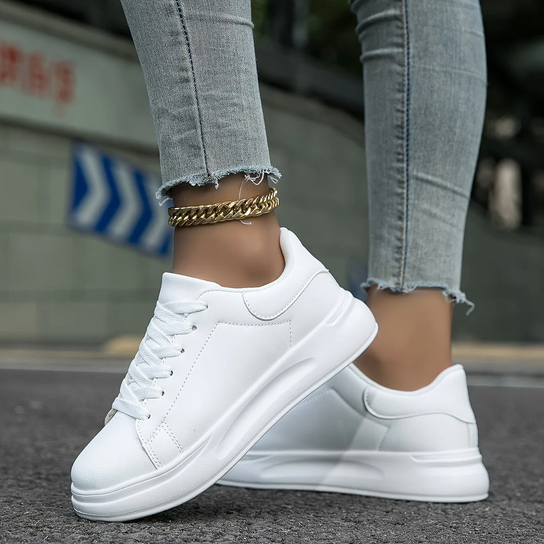 Heidi-Mode | Damen Leder Sneakers Weiß Sportliche Damenschuhe - Image 3