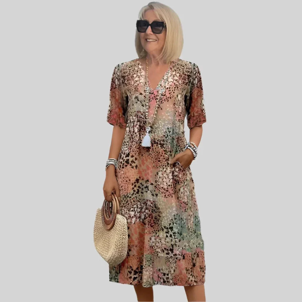 Heidi-Mode | Damen Lockeres Sommerkleid mit V-Ausschnitt und Taschen - Image 2