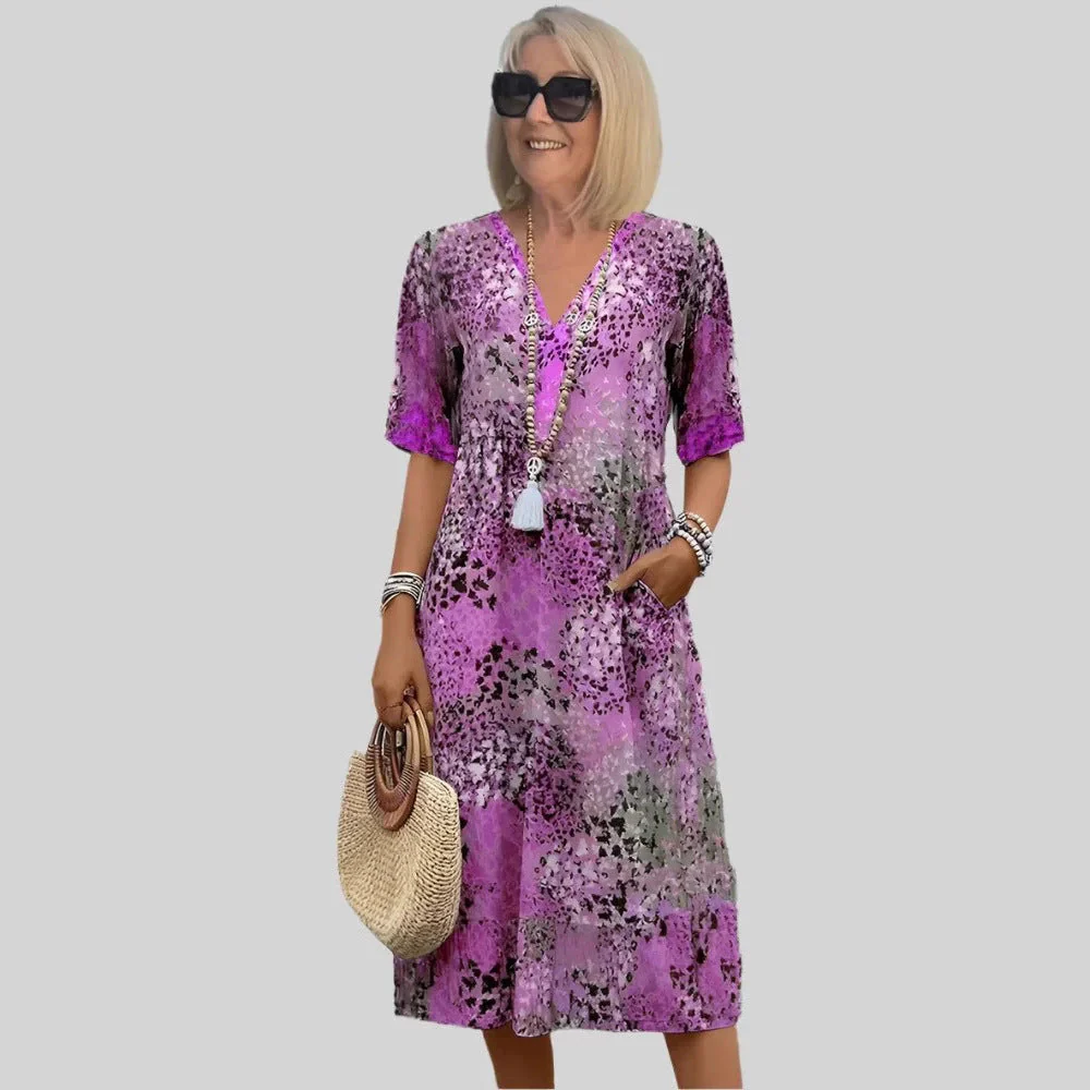 Heidi-Mode | Damen Lockeres Sommerkleid mit V-Ausschnitt und Taschen - Image 3