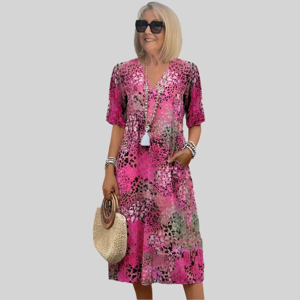 Heidi-Mode | Damen Lockeres Sommerkleid mit V-Ausschnitt und Taschen - Image 4