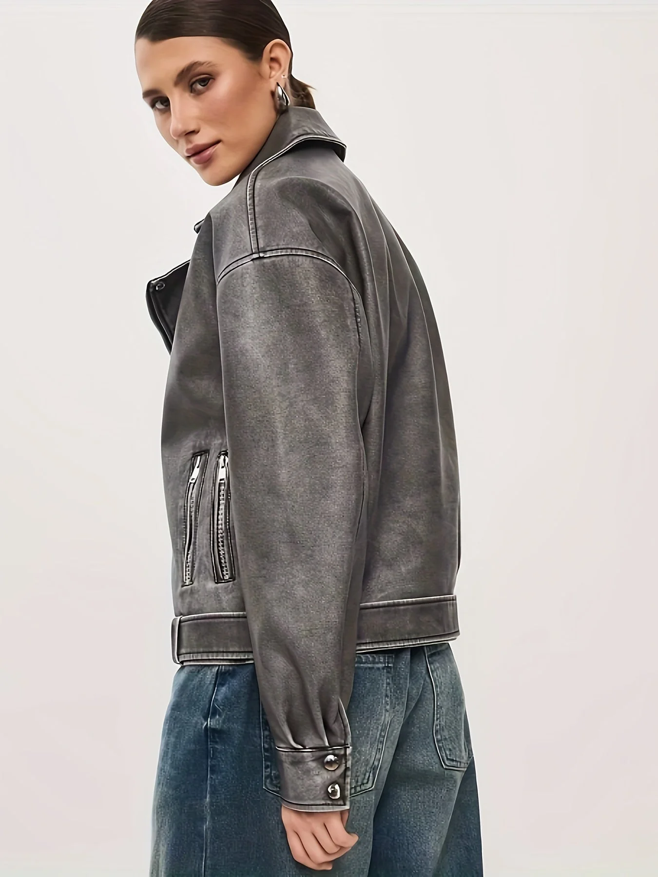 Heidi-Mode | Damen Oversize Lederjacke mit Gürtel - Image 5