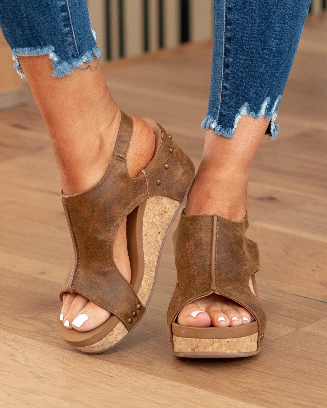 Heidi-Mode | Damen Plateau-Keilsandalen Aus Kork mit Fesselriemchen Stilvolle Sandalen mit Offenem Zehenbereich und Keilabsatz für Damen - Image 7