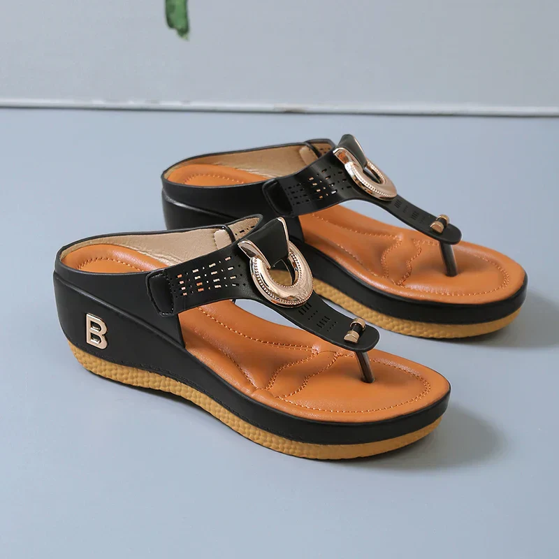 Heidi-Mode | Damen Römersandalen mit Keilabsatz und Plateau - Image 5