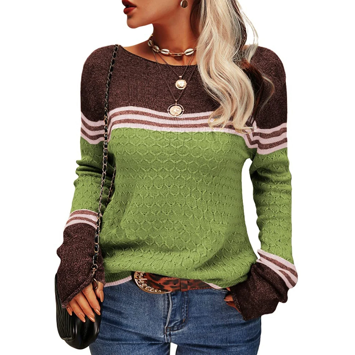 Heidi-Mode | Damen Zwei-Farben Farbblock Pullover