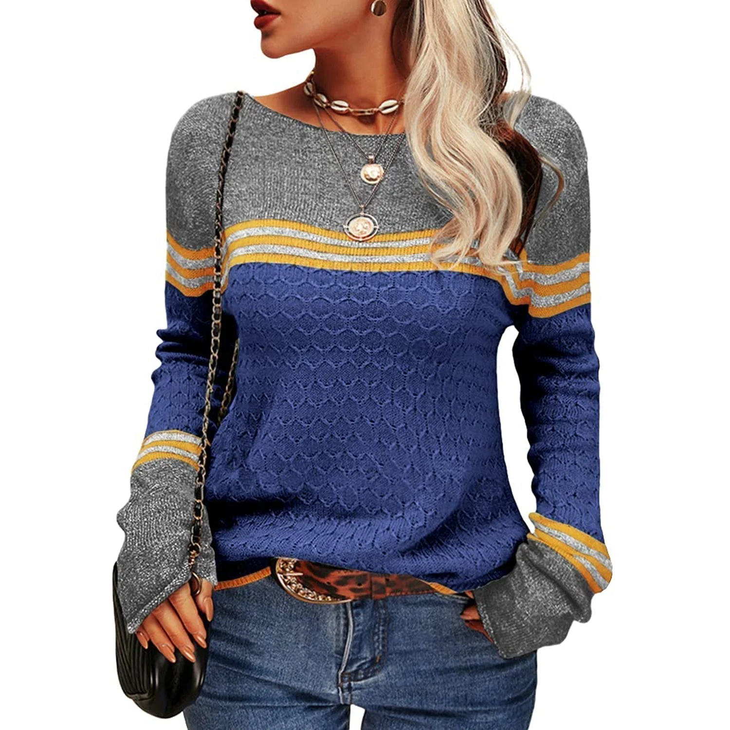 Heidi-Mode | Damen Zwei-Farben Farbblock Pullover - Image 11