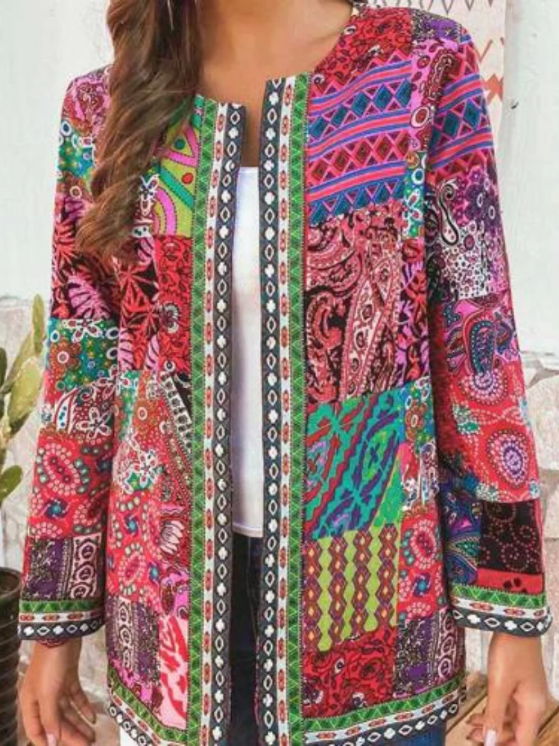 Heidi-Mode | Damen Ethnischer Blumenmantel Jacke