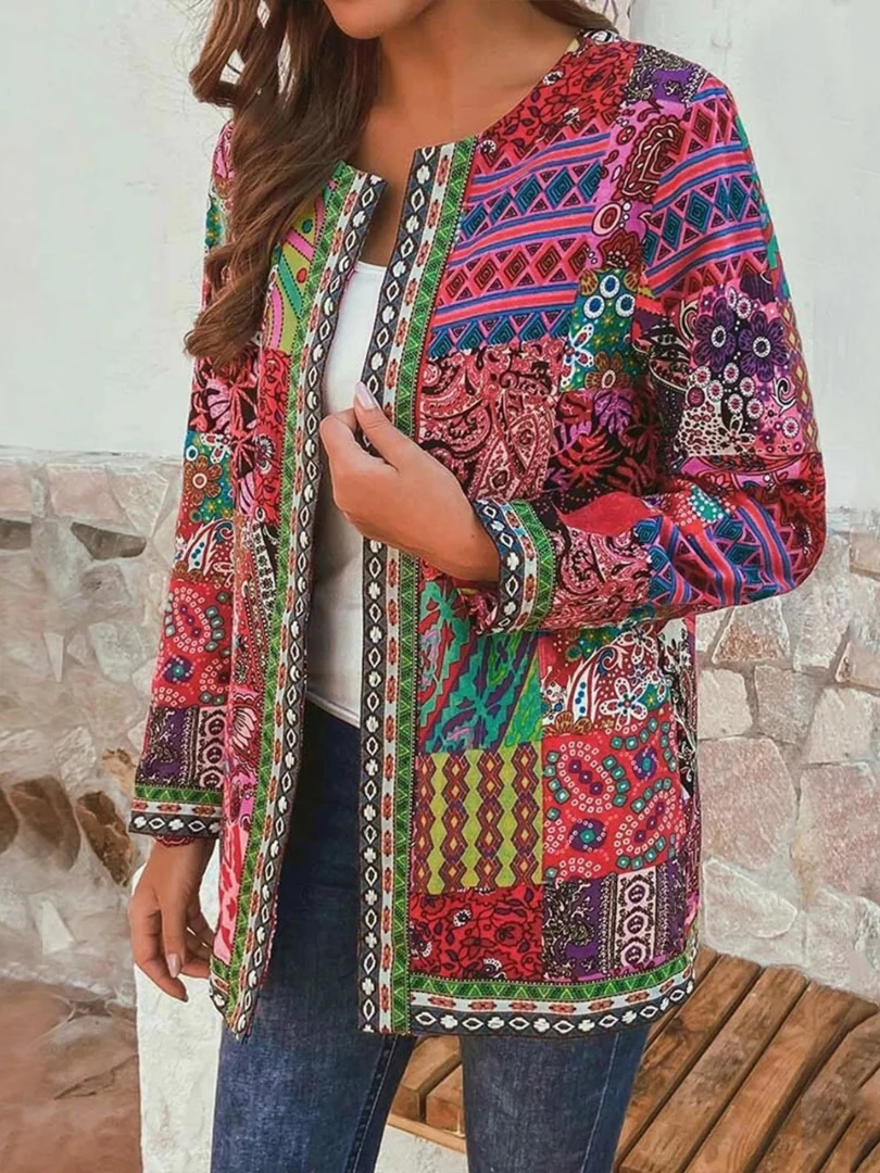 Heidi-Mode | Damen Ethnischer Blumenmantel Jacke - Image 2
