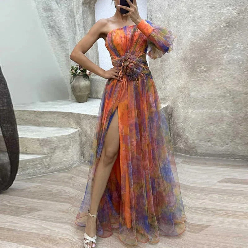 Heidi-Mode | Damen Schulterfreies Partykleid mit Print - Image 5