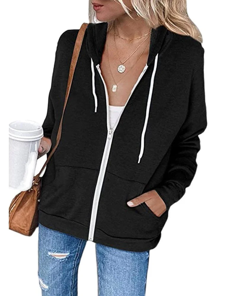 Heidi-Mode | Damen Schwarzer Zip-Kapuzenpulli - Image 2