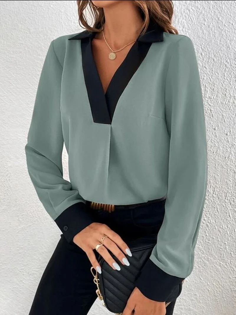 Heidi-Mode | Damen-Shirt mit V-Kragen und Kontrastfarben - Image 3