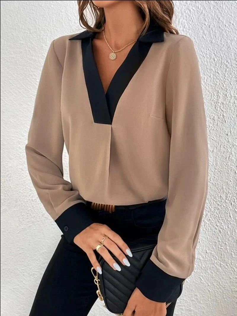 Heidi-Mode | Damen-Shirt mit V-Kragen und Kontrastfarben - Image 4