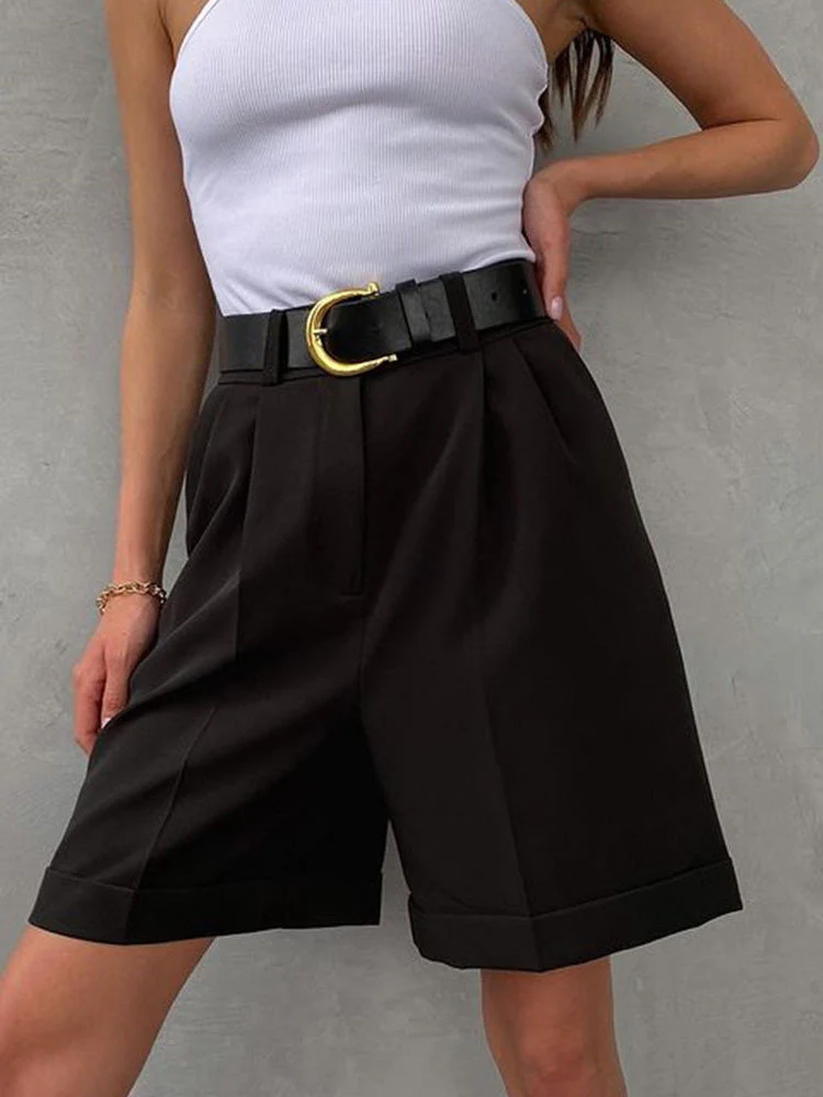 Heidi-Mode | Damen Shorts Einfarbig Reißverschluss Tasche Gerade Shorts
