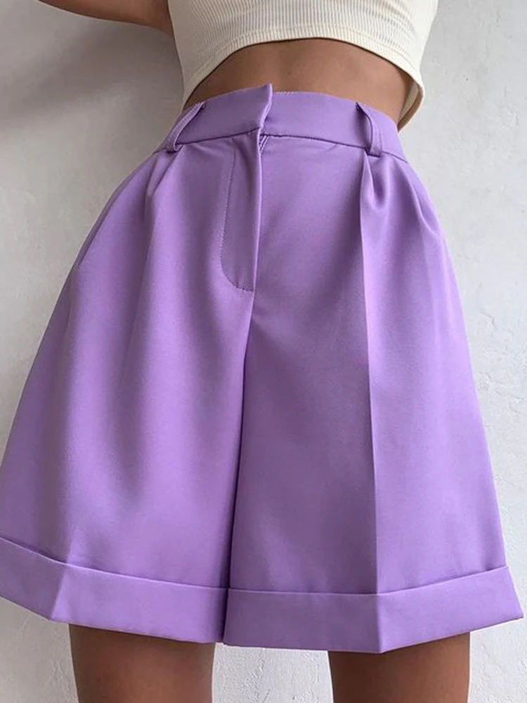 Heidi-Mode | Damen Shorts Einfarbig Reißverschluss Tasche Gerade Shorts - Image 3