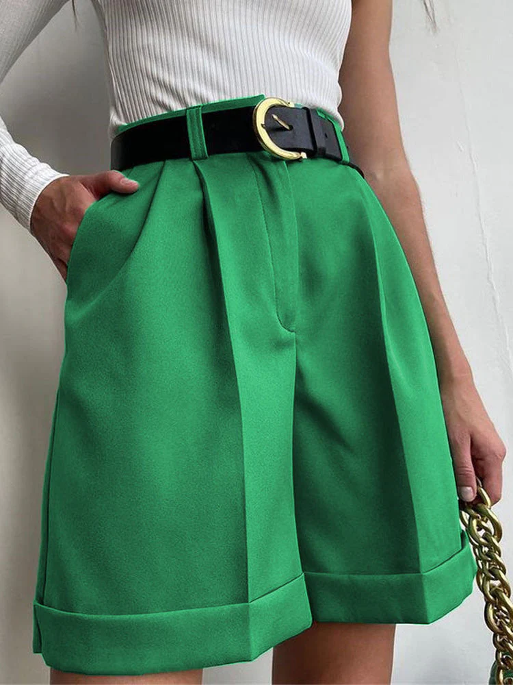 Heidi-Mode | Damen Shorts Einfarbig Reißverschluss Tasche Gerade Shorts - Image 5