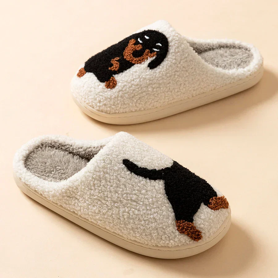 Heidi-Mode | Damen Slipper Kleine Schwarze Hund Weiche Plüsch Hausschuhe - Image 3