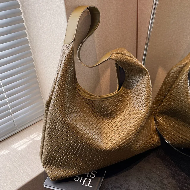 Heidi-Mode | Damen Vielseitige Schultertasche Aus Weichem Leder mit Gewebtem Hobo-Design - Image 9