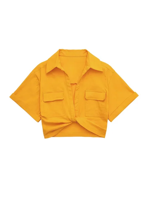 Heidi-Mode | Damen Vintage Kurzarm Leinen Crop Shirt - Image 10