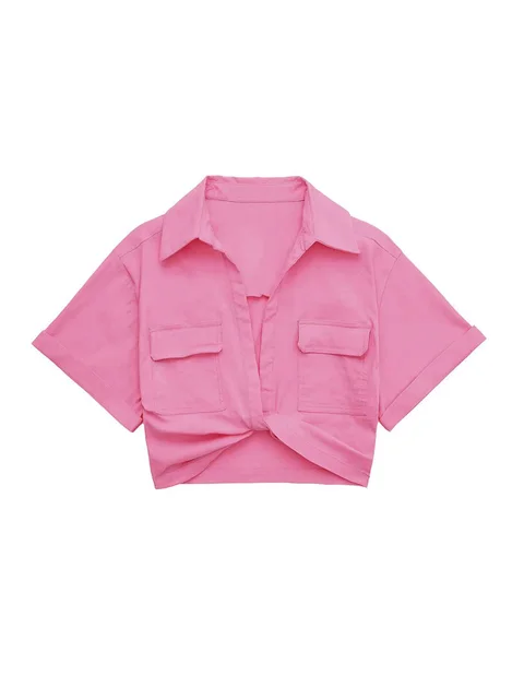Heidi-Mode | Damen Vintage Kurzarm Leinen Crop Shirt - Image 5