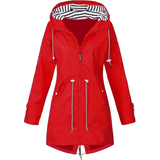 Heidi-Mode | Damen Wasserdichter Hoodie-Trenchcoat mit Taillenkordelzug, Reißverschluss und Außentaschen - Image 10