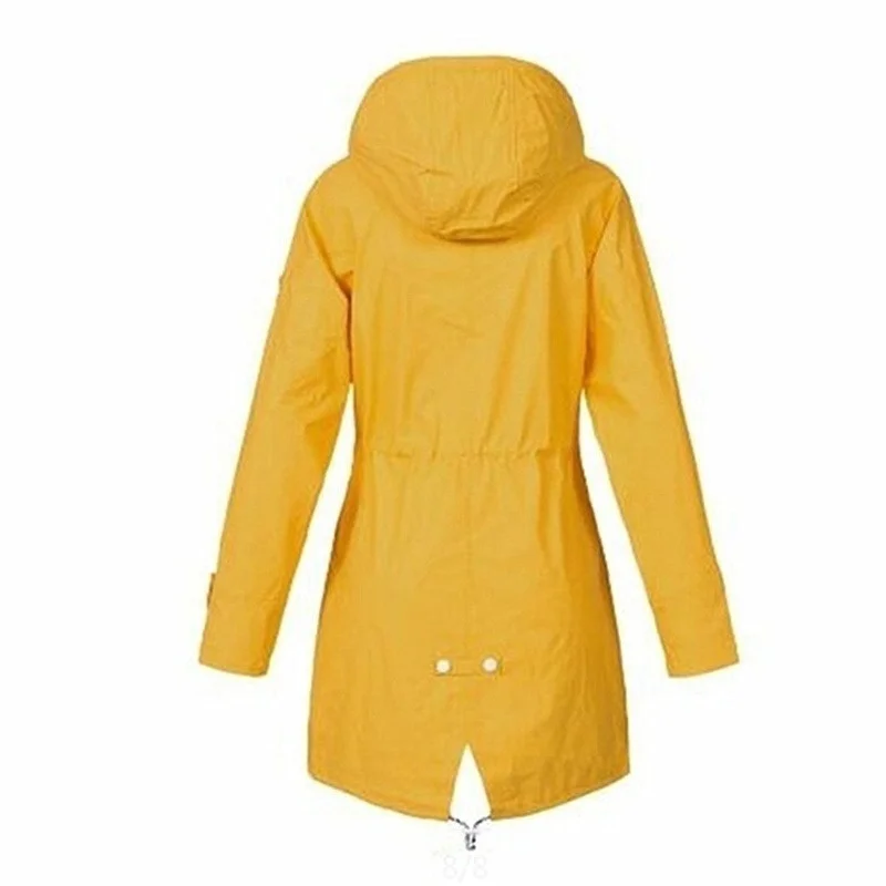 Heidi-Mode | Damen Wasserdichter Hoodie-Trenchcoat mit Taillenkordelzug, Reißverschluss und Außentaschen - Image 2
