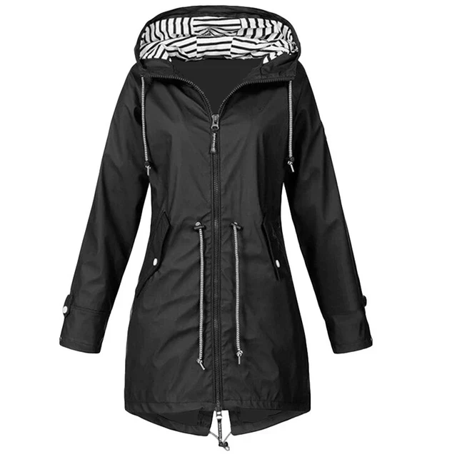 Heidi-Mode | Damen Wasserdichter Hoodie-Trenchcoat mit Taillenkordelzug, Reißverschluss und Außentaschen - Image 7