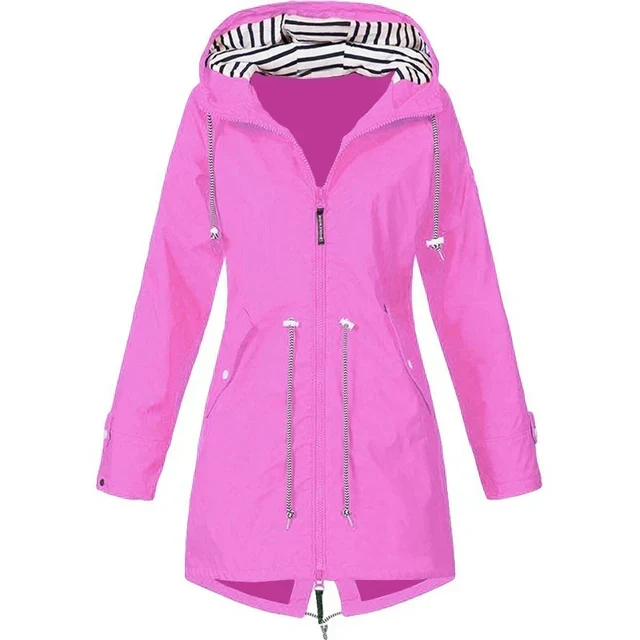 Heidi-Mode | Damen Wasserdichter Hoodie-Trenchcoat mit Taillenkordelzug, Reißverschluss und Außentaschen - Image 9