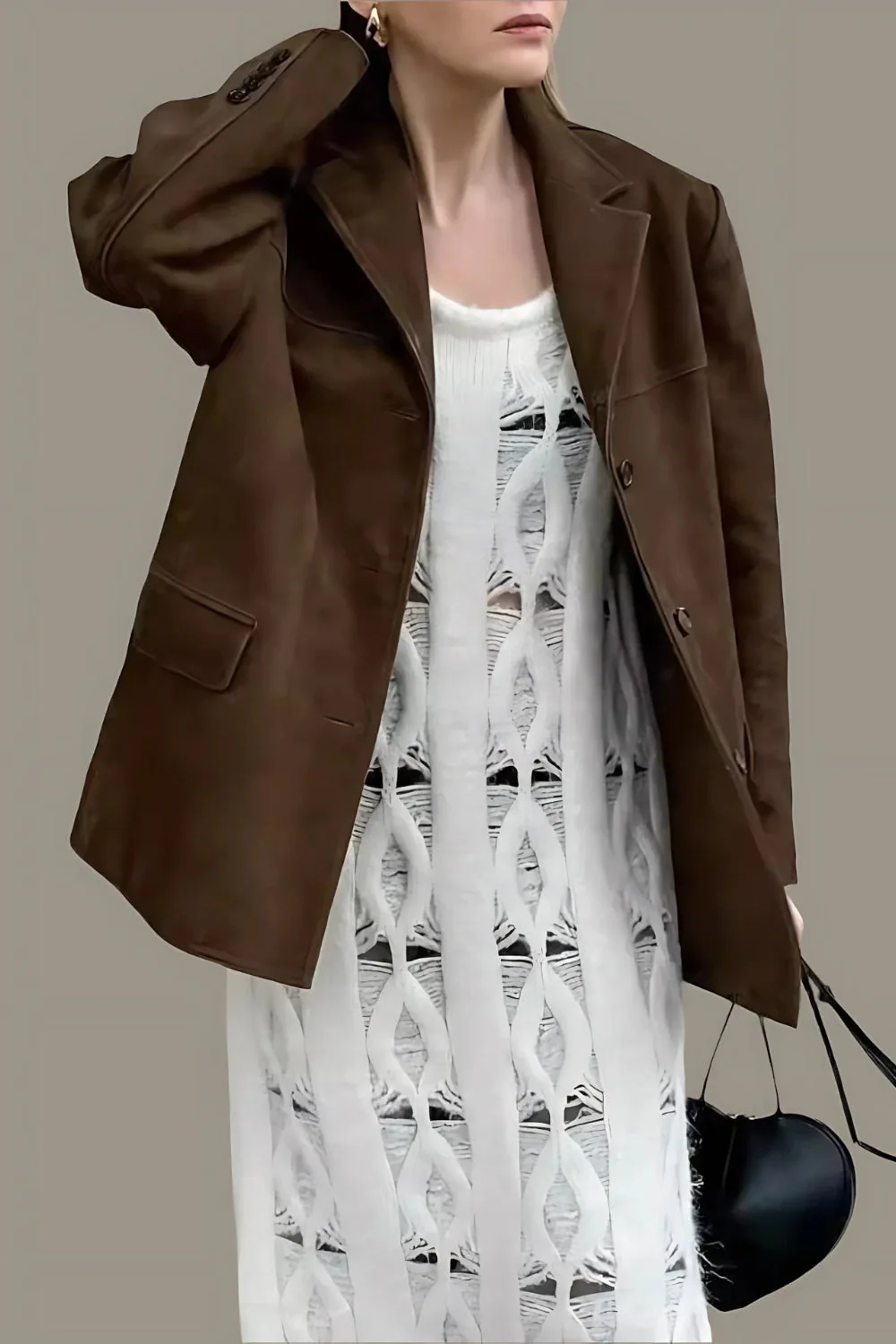 Heidi-Mode | Damen Wildleder Blazer Klassisch & Lässig Braune Frauenjacke - Image 2