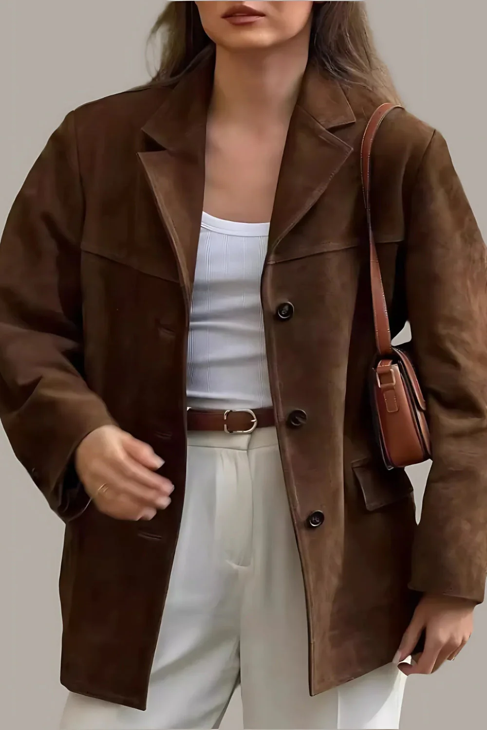 Heidi-Mode | Damen Wildleder Blazer Klassisch & Lässig Braune Frauenjacke - Image 3