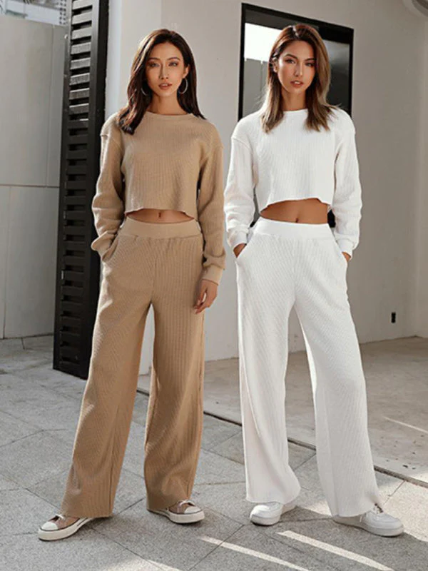 Heidi-Mode | Damen Zweiteiler Rundhals Langarm Weite Beine Hose - Image 3
