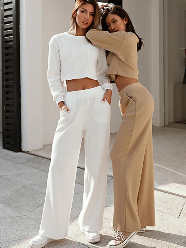 Heidi-Mode | Damen Zweiteiler Rundhals Langarm Weite Beine Hose - Image 9