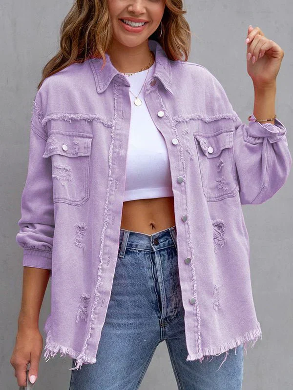 Heidi-Mode | Damenjacken Mittel Lange Tattered Loose Denim Jacke - Image 3