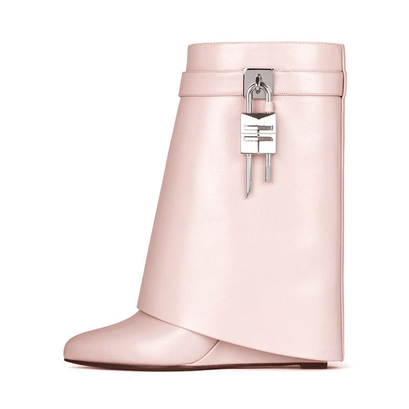 Heidi-Mode | Damenmode Schräge Ferse Rundzehen Lederoberfläche Hoher Absatz Reißverschluss Kurze Stiefel - Image 4