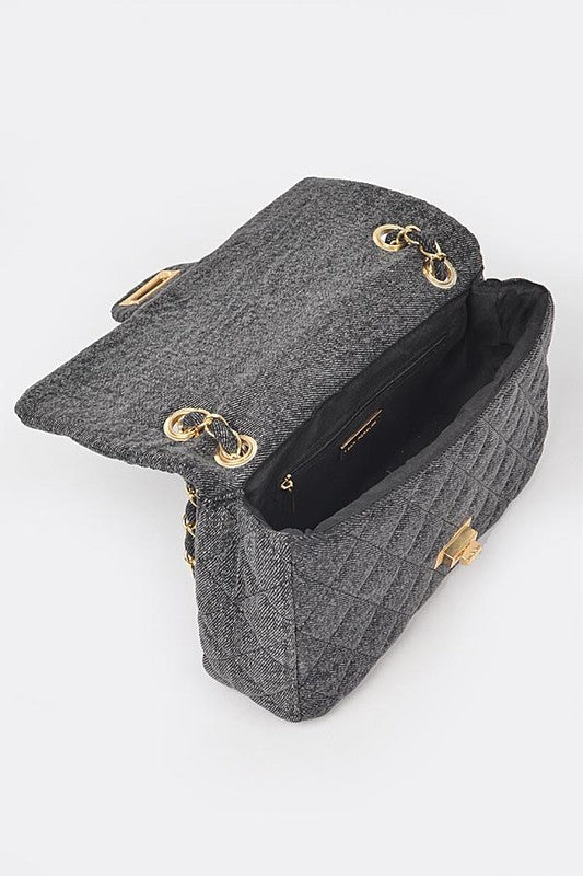 Heidi-Mode | Denim Gesteppte Umwandelbare Schultertasche - Image 5
