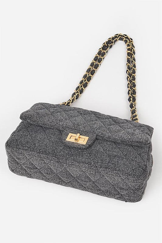 Heidi-Mode | Denim Gesteppte Umwandelbare Schultertasche - Image 6