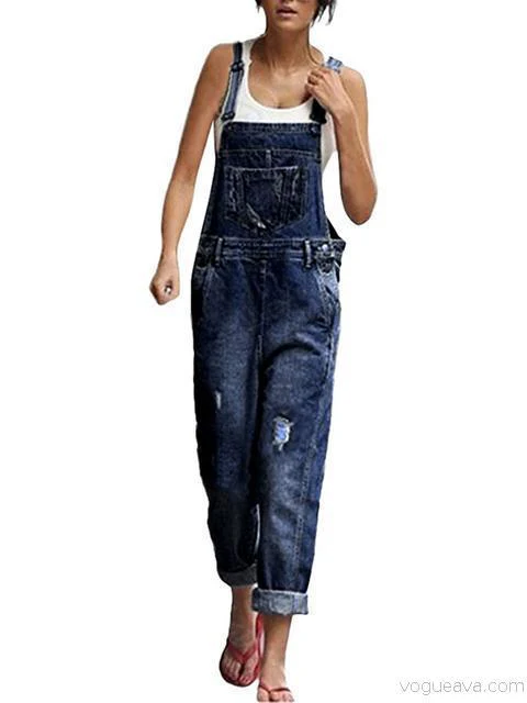 Heidi-Mode | Denim Lockere Einfache Lange Overalls