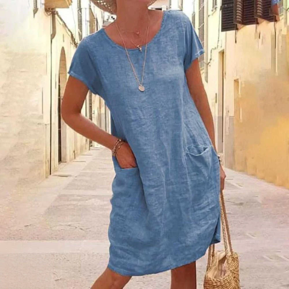 Heidi-Mode | Édith Lässiges Leinenkleid mit Kurzen Ärmeln für Damen - Image 2