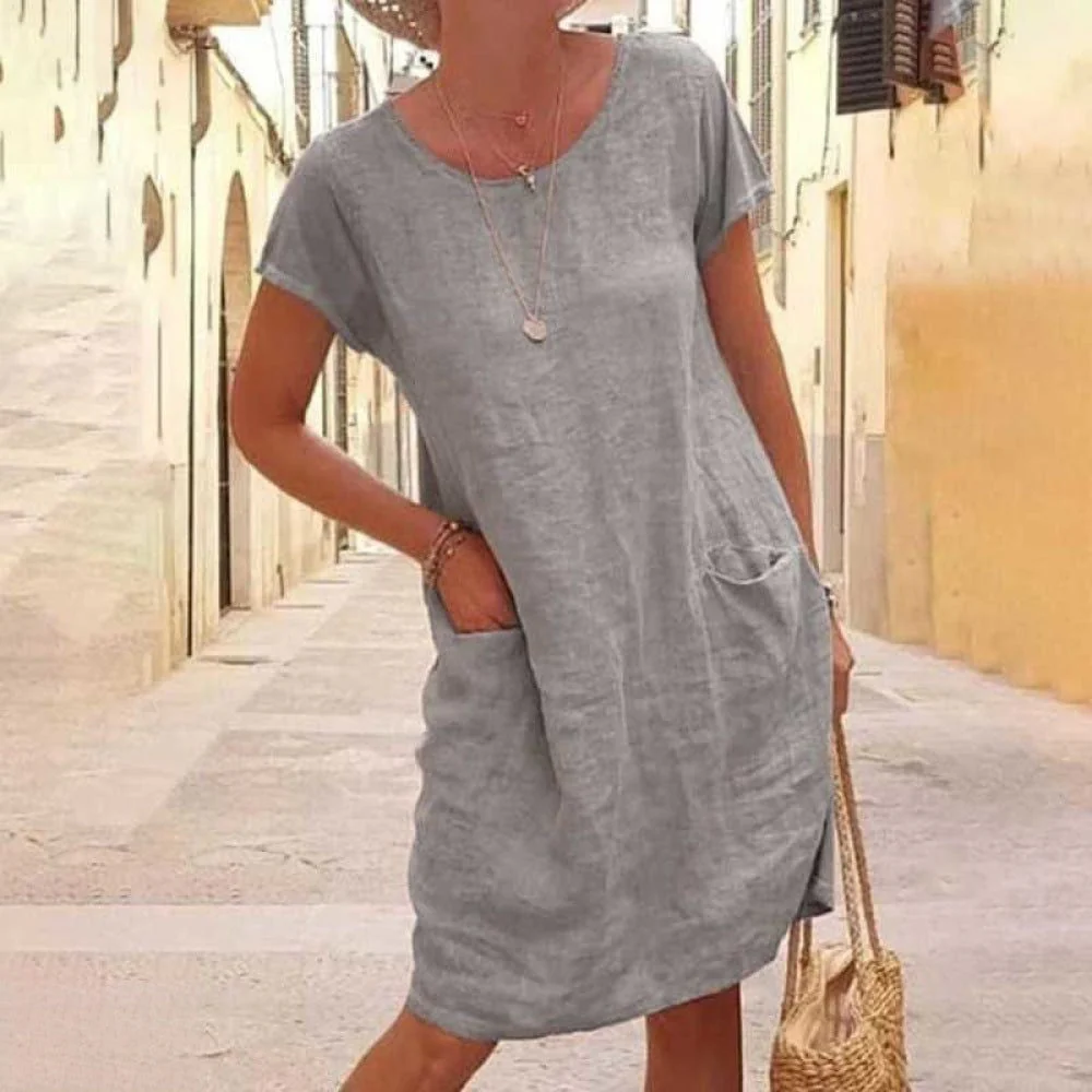 Heidi-Mode | Édith Lässiges Leinenkleid mit Kurzen Ärmeln für Damen - Image 3
