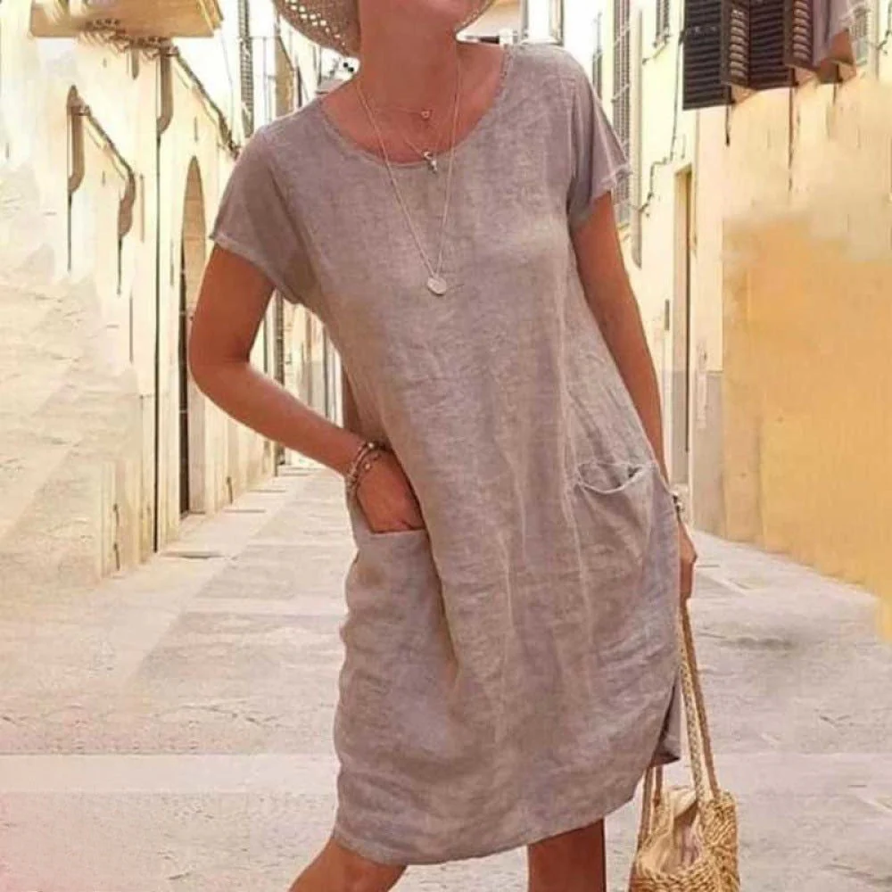 Heidi-Mode | Édith Lässiges Leinenkleid mit Kurzen Ärmeln für Damen - Image 4