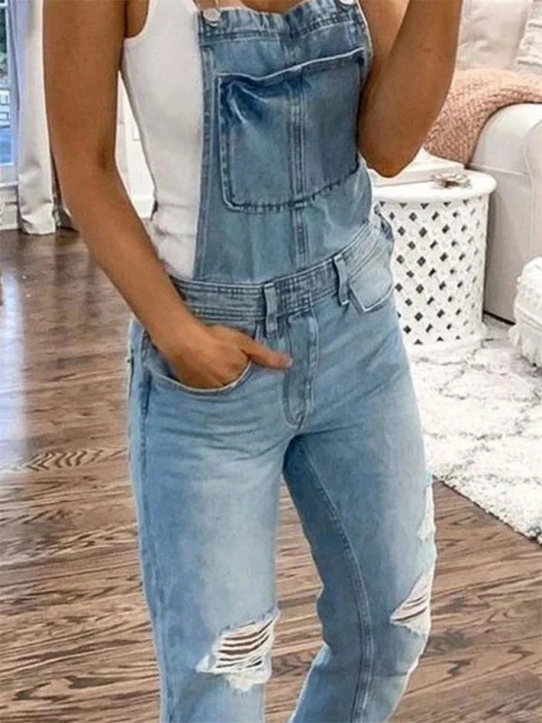 Heidi-Mode | Doppel Schulter Träger Zerrissener Denim Overall Damen Lässig - Image 2