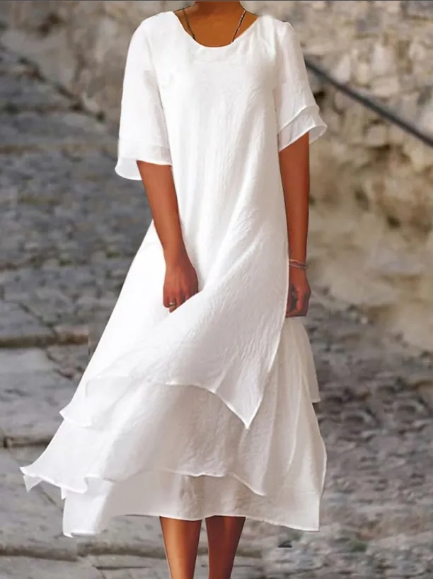 Heidi-Mode | Doppellagiges Geschlitztes Kurzärmeliges Kleid mit Rundhalsausschnitt - Image 5