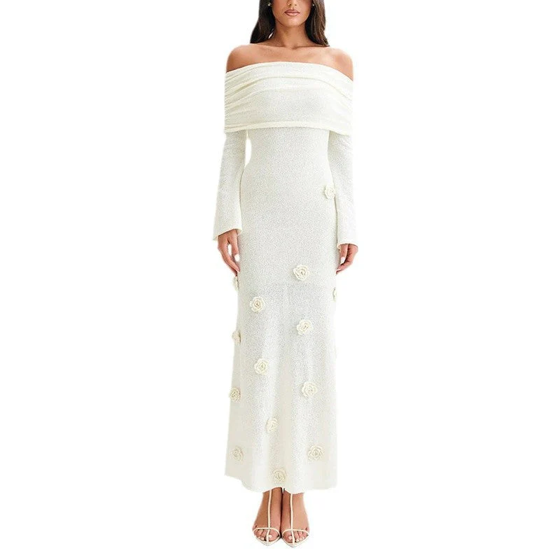 Heidi-Mode | Dreidimensionales Blumenkleid mit Offenen Schultern Strick - Image 4